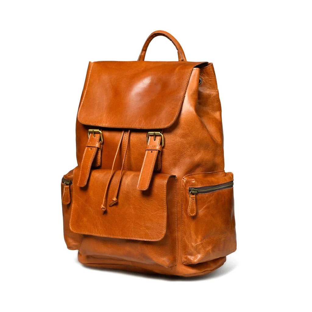 The Neil - Genuine Leather Backpack - Cognac Oil Pull Up - VILL OKSE